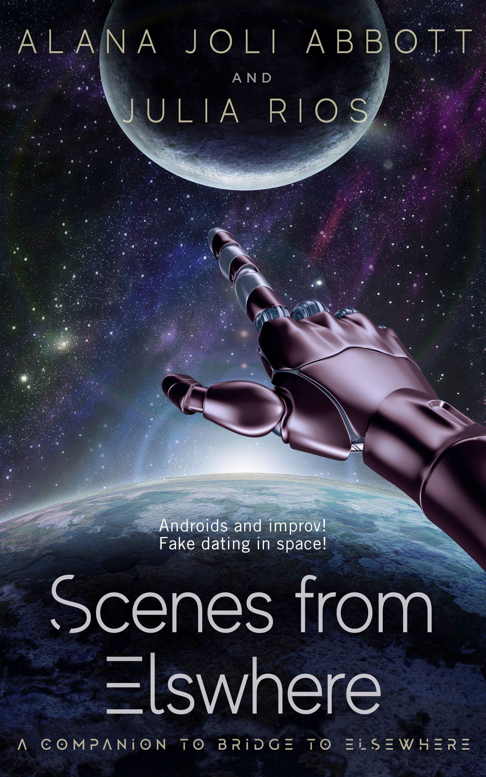 Scenes from Elsewhere cover featuring an android hand pointing out into space.