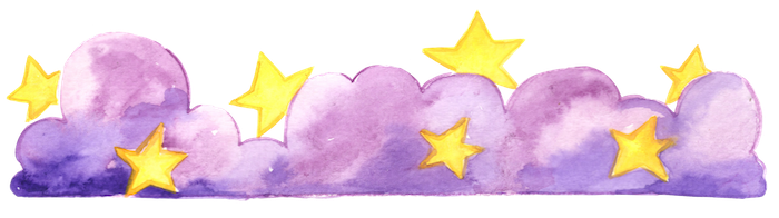 ornamental scene break featuring purple clouds and yellow stars