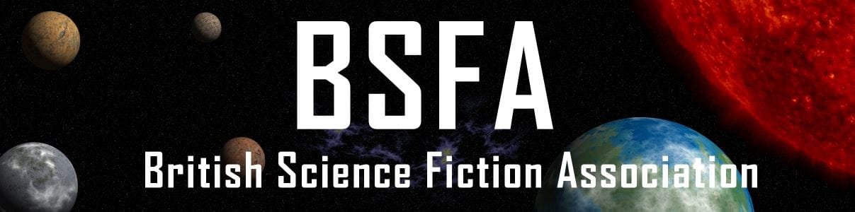 BSFA British Science Fiction Association banner featuring the title of the organization in white over an image of the solar system.