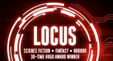 Closeup of the Locus Magazine banner. Text reads: Locus Science Fiction, Fantasy, Horror, 30-time Hugo Award Winner