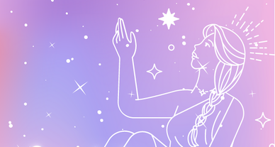 A woman with right arm extended upwards as though reach for the stars