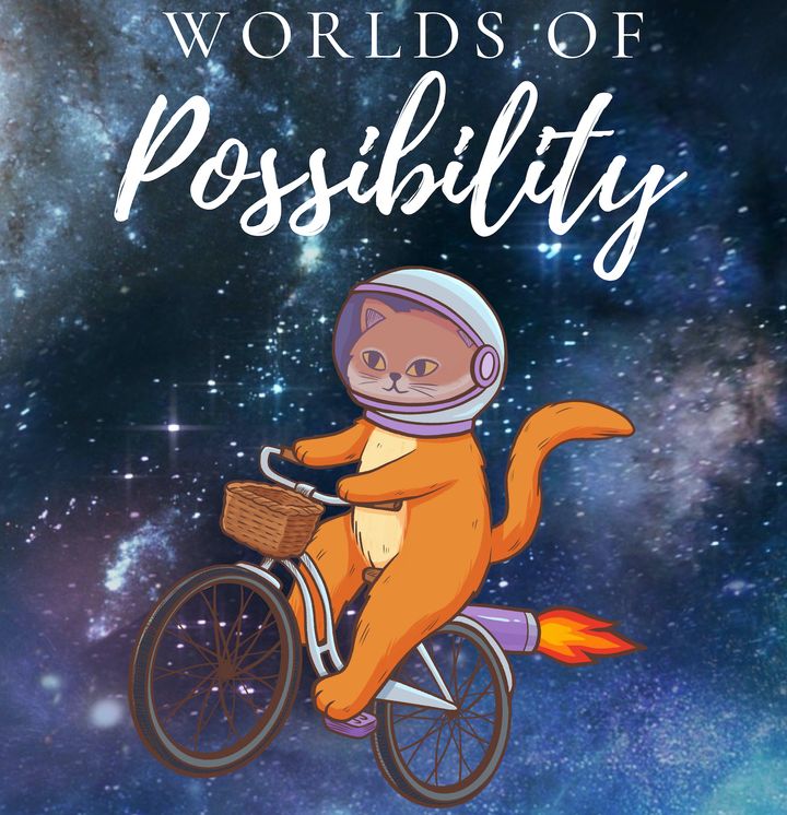 Art by Julia Kim of a cat on a rocket powered bike.